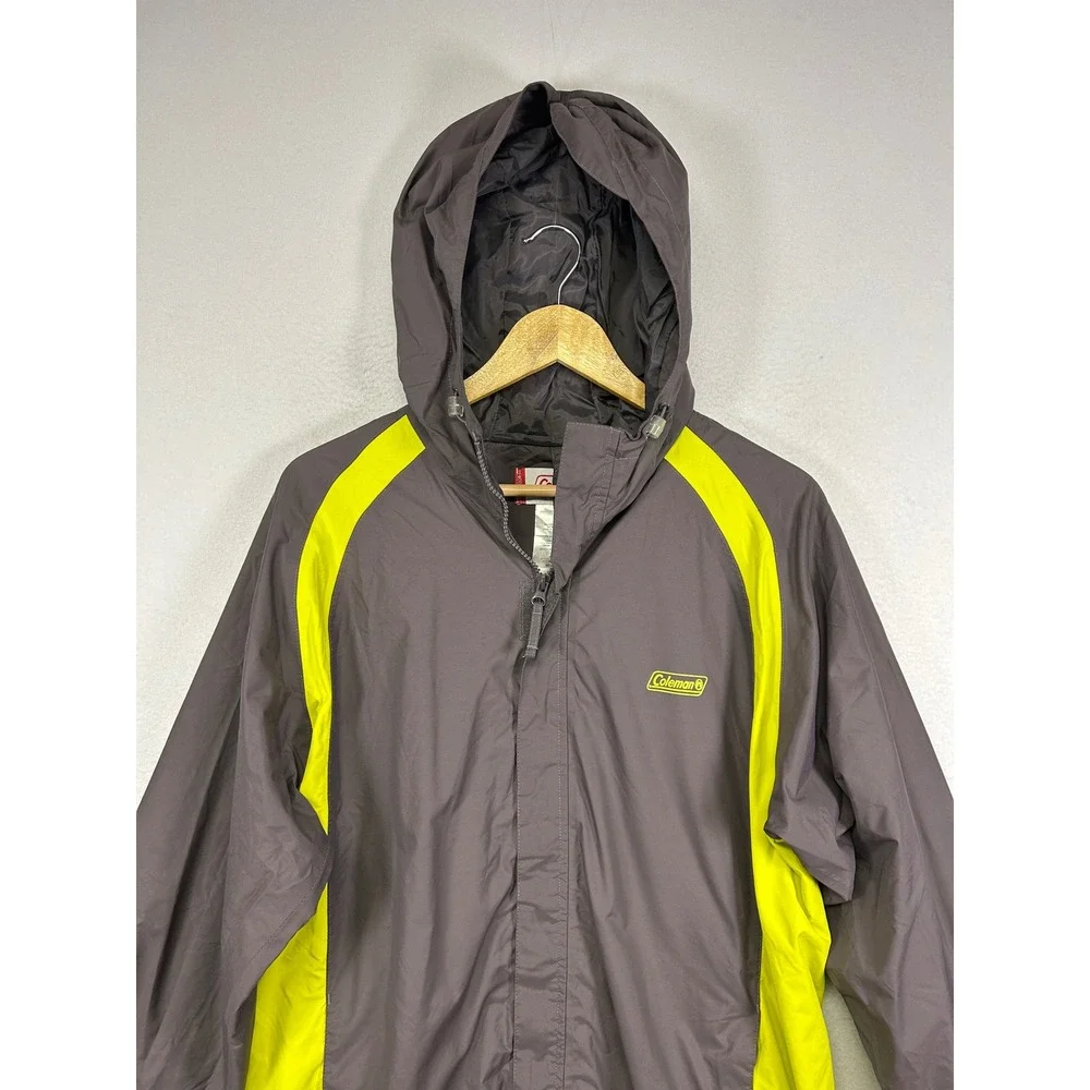 Gorpcore Coleman Mens Med Grey Neon Yellow Hooded Windbreaker Jacket‎ 4813-05919